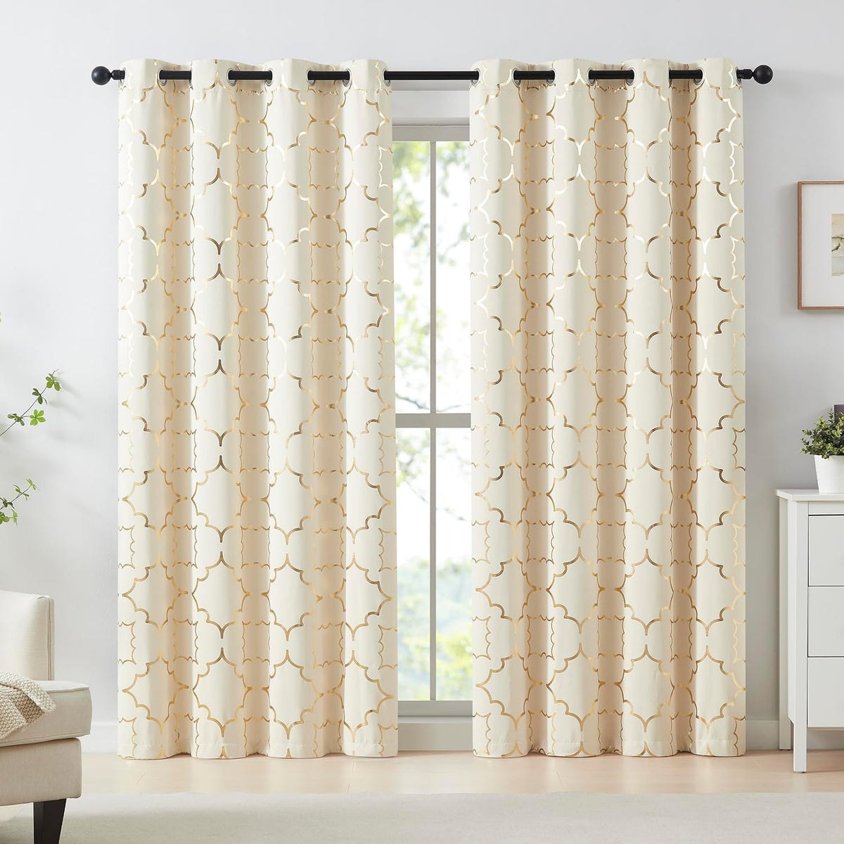 Grey Blackout Window Curtains 108 Inch Long for Bedroom Living Room Grommet | Room Darkening Foil Gold Black out, Modern Metallic Print Thermal Insulated Drapes Privacy Protection Curtains, 2 Panels - Image 11