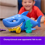 Spin Master Games Shark Strike action shot showing shark knocking down pins