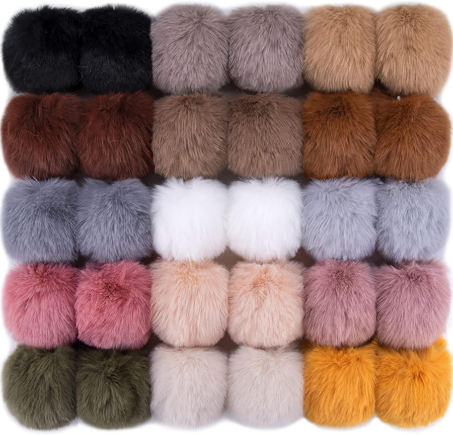 BQTQ faux fur pom poms front view displaying assorted soft colors