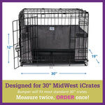 Side view of dog crate with safety bumper installed