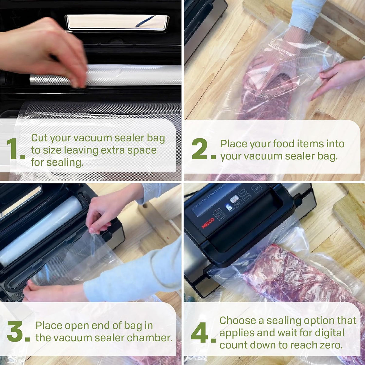 Nesco Deluxe vacuum sealer kit including starter bag rolls and accessories