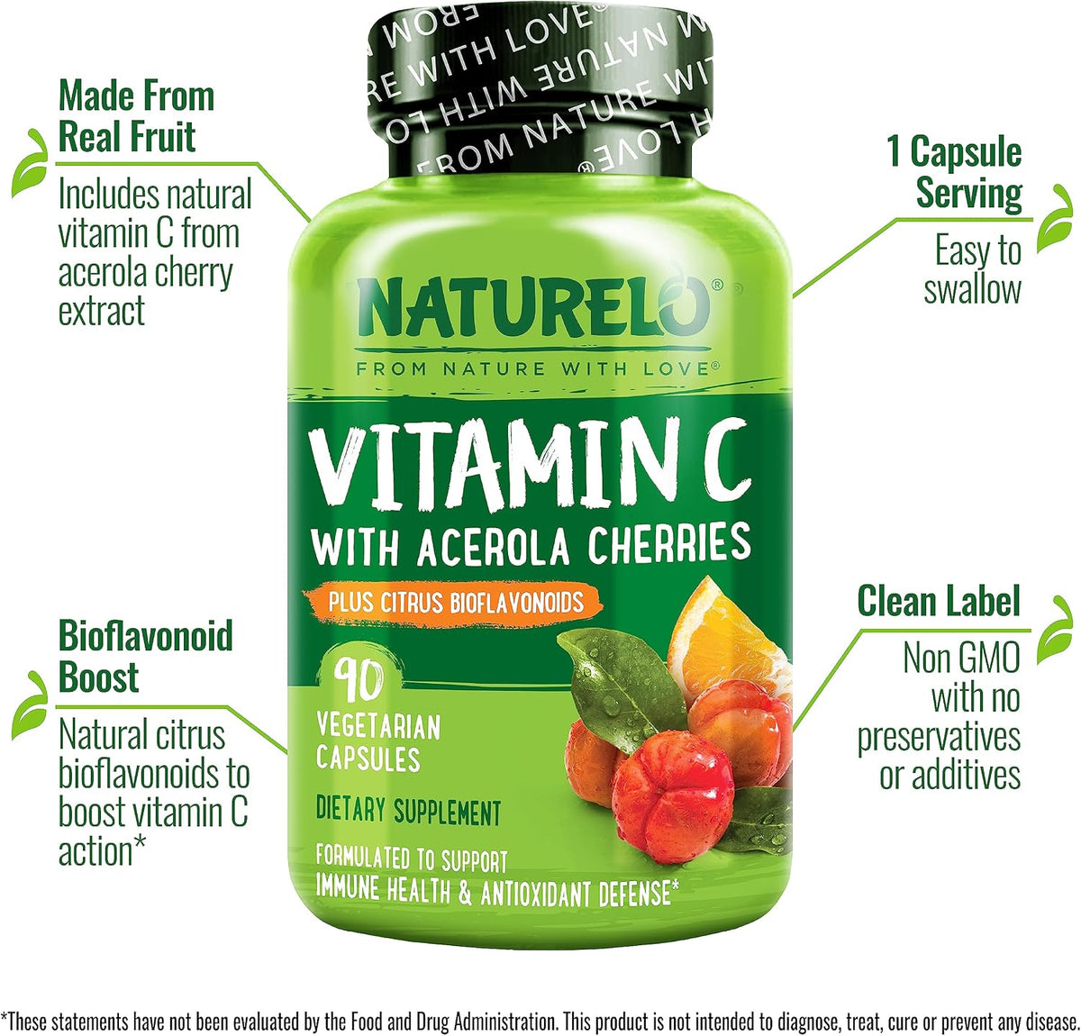 Naturelo vitamin c capsules nutritional supplement label details