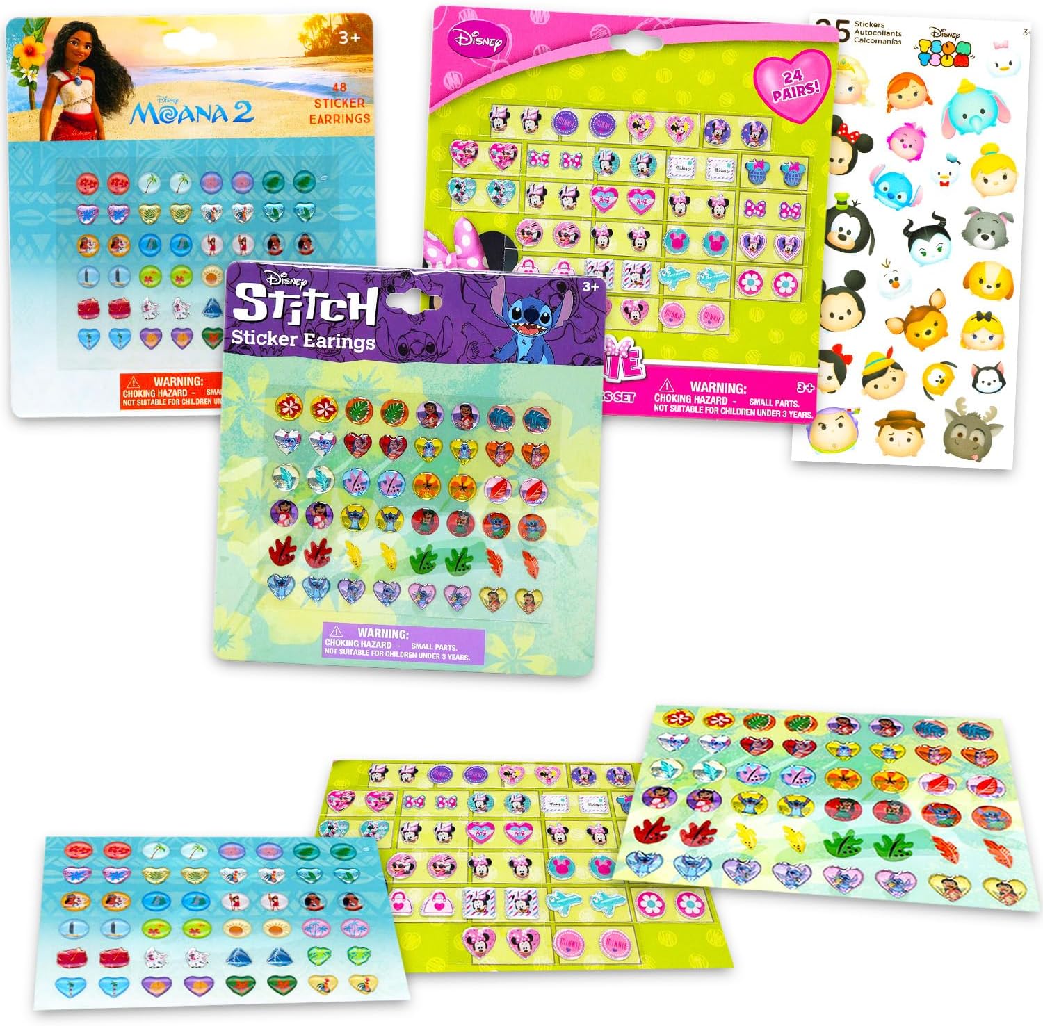 Disney sticker earrings 72 pair bundle featuring Minnie Mouse and Moana