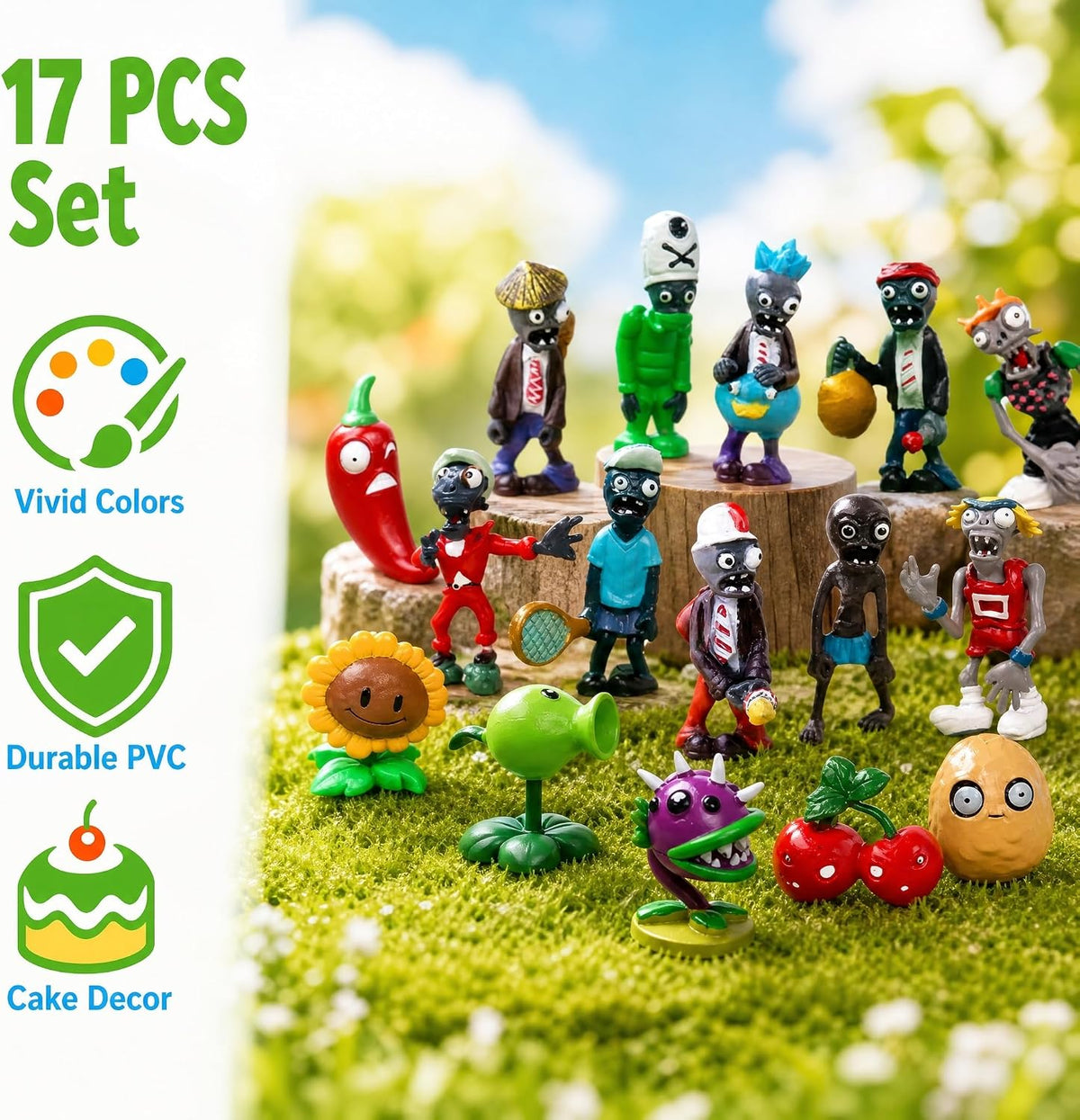 JHESAO 17PCS Plants PVZ Toys Set Figurines Zombies Cupcake Series PVZ Plush PVC Toys New, Great Gifts for Kids and Fans, Birthday and Party - Image 6