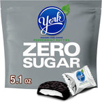 YORK zero sugar chocolate peppermint patties five point one ounce bag front view showcasing sugar free labeling.