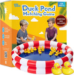 Grip A Pool Duck Pond Matching Carnival Game front view with inflated pool and yellow plastic ducks