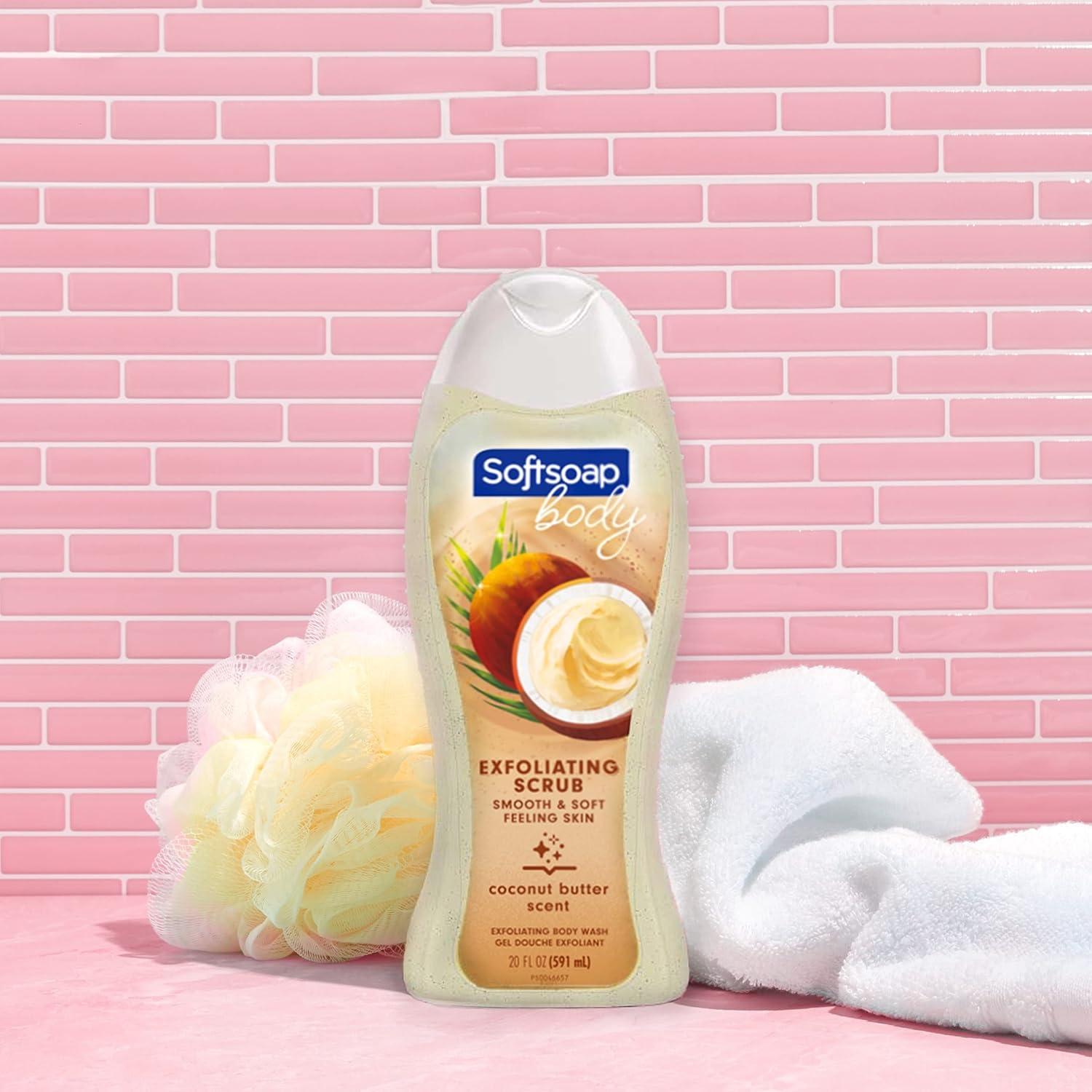 Softsoap coconut butter body wash bottle texture closeup