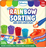 Skillmatics Silicone Rainbow Sorting Game front view with colorful shapes and cups