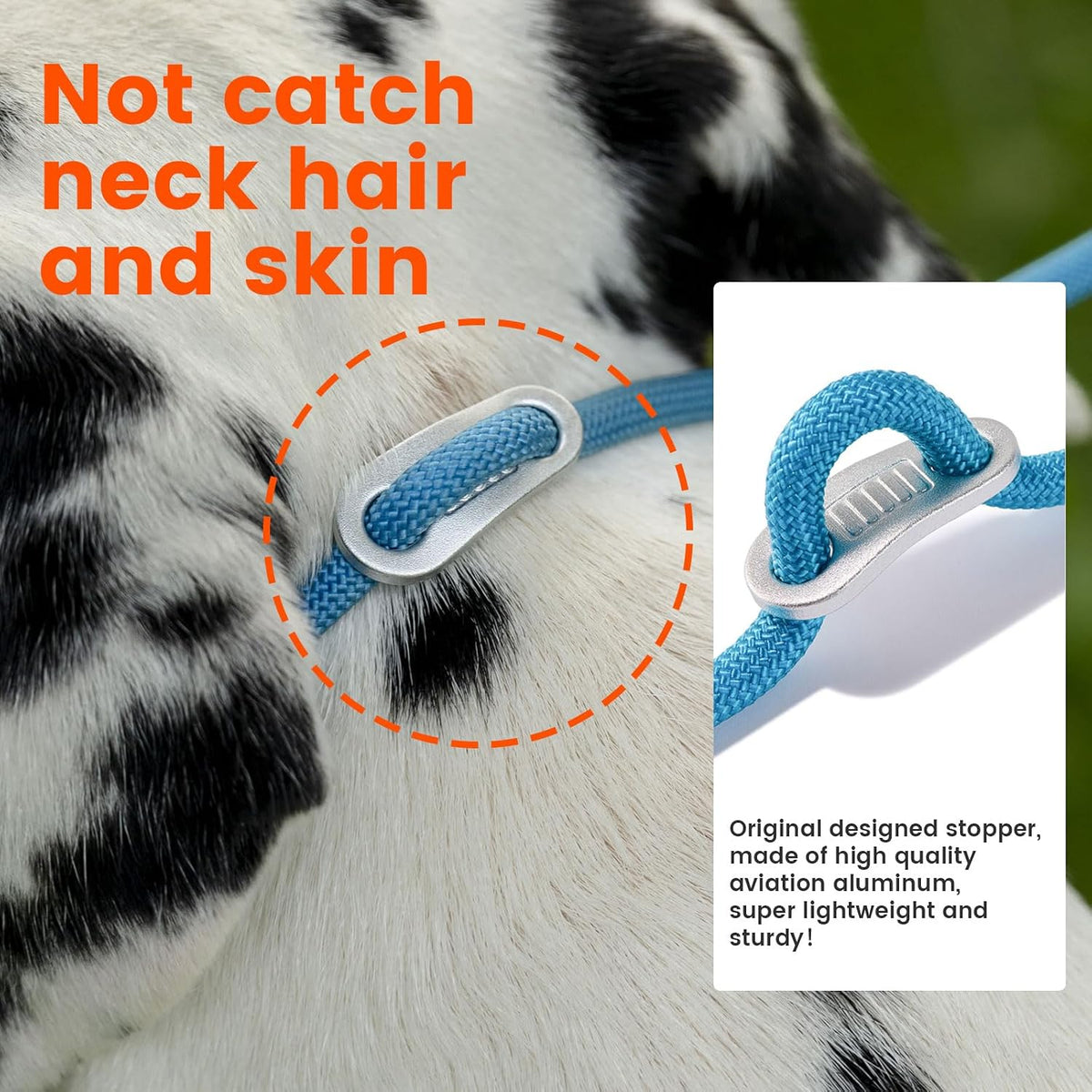 HowGo adjustable slip collar leash detailing the protective aluminum stopper.