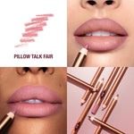 Charlotte Tilbury Lip Cheat waterproof lip pencil in Pillow Talk Fair shade highlighting the creamy texture.