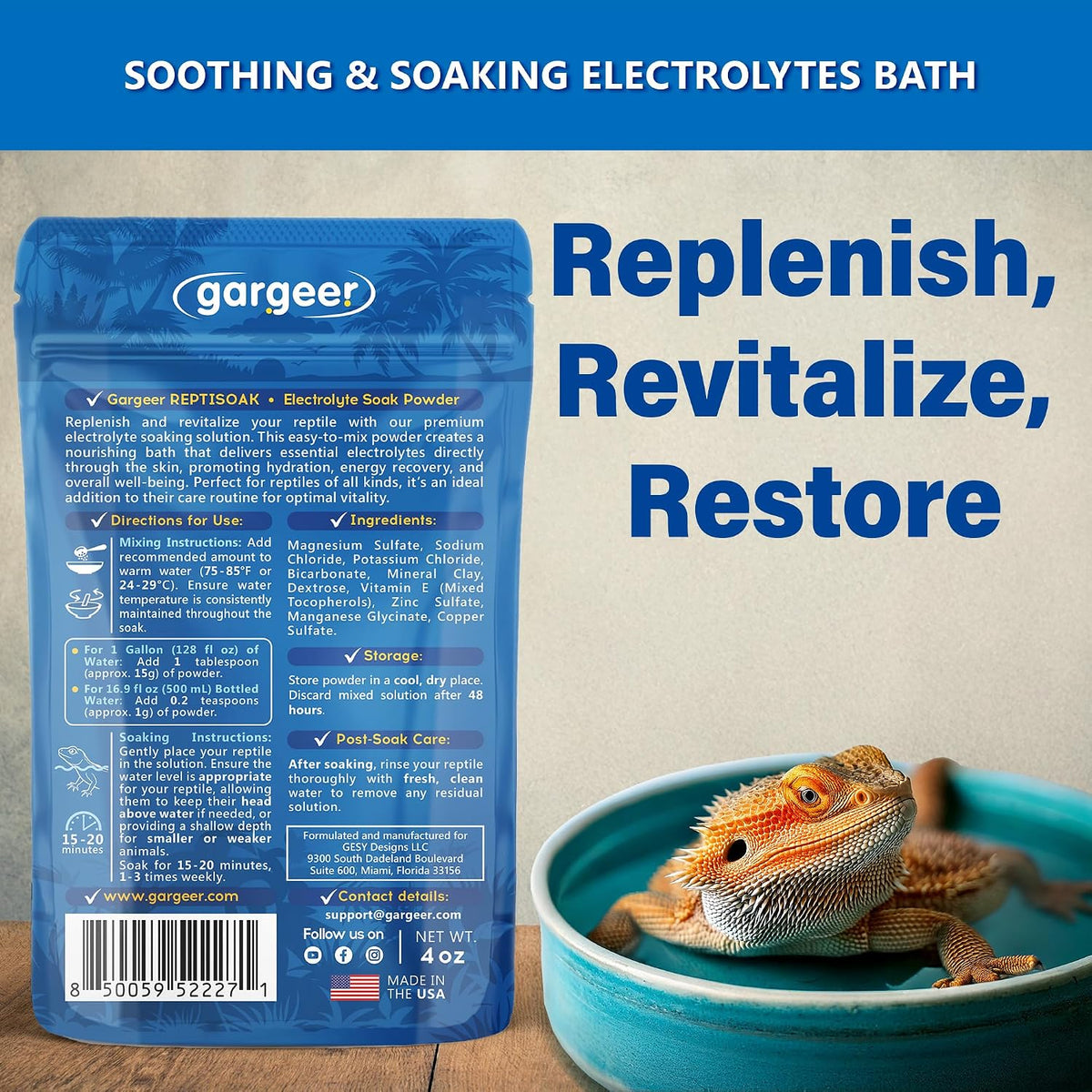 Gargeer reptile soak powder packaging details