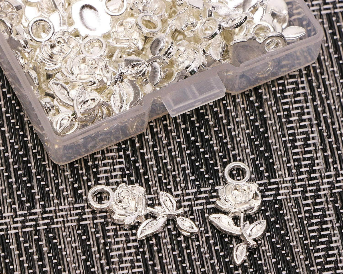 Close up of silver floral pendants for jewelry making