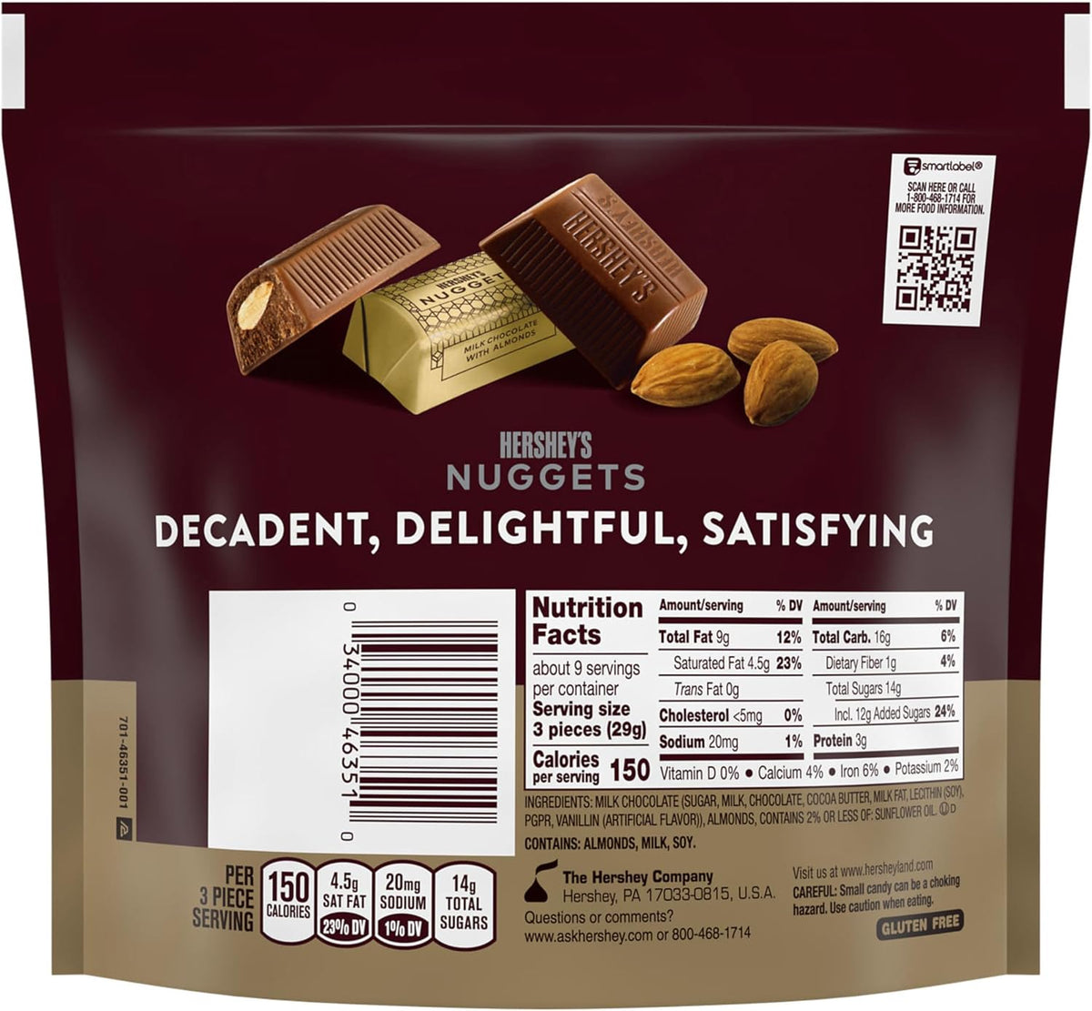 Individually gold foil wrapped milk chocolate nuggets with roasted almonds