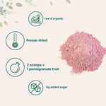 Organic pomegranate powder texture and rich color closeup