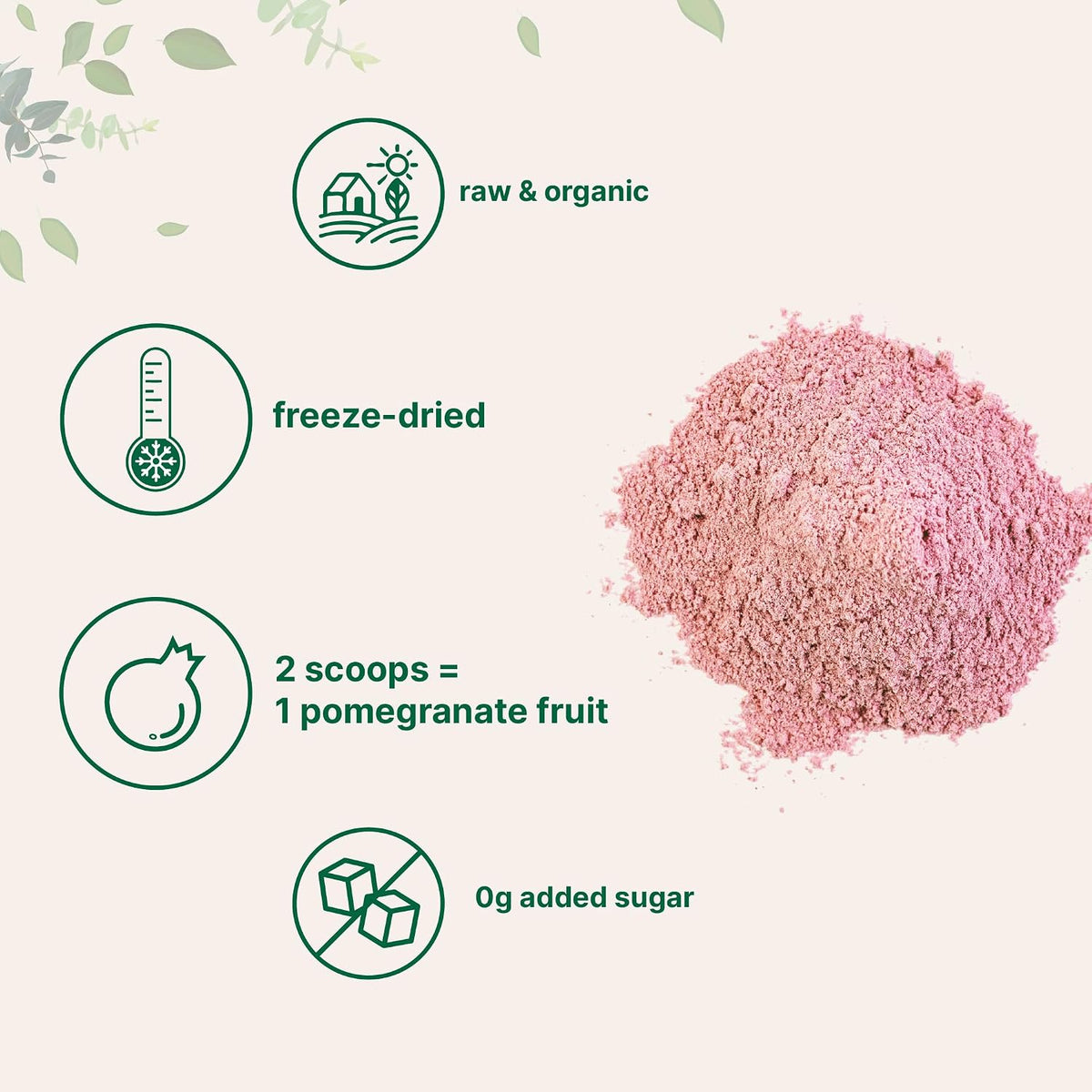 Organic pomegranate powder texture and rich color closeup