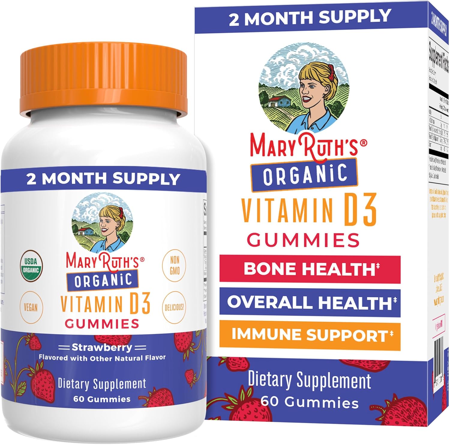 Maryruths Organic Vitamin D3 Gummies front view bottle packaging