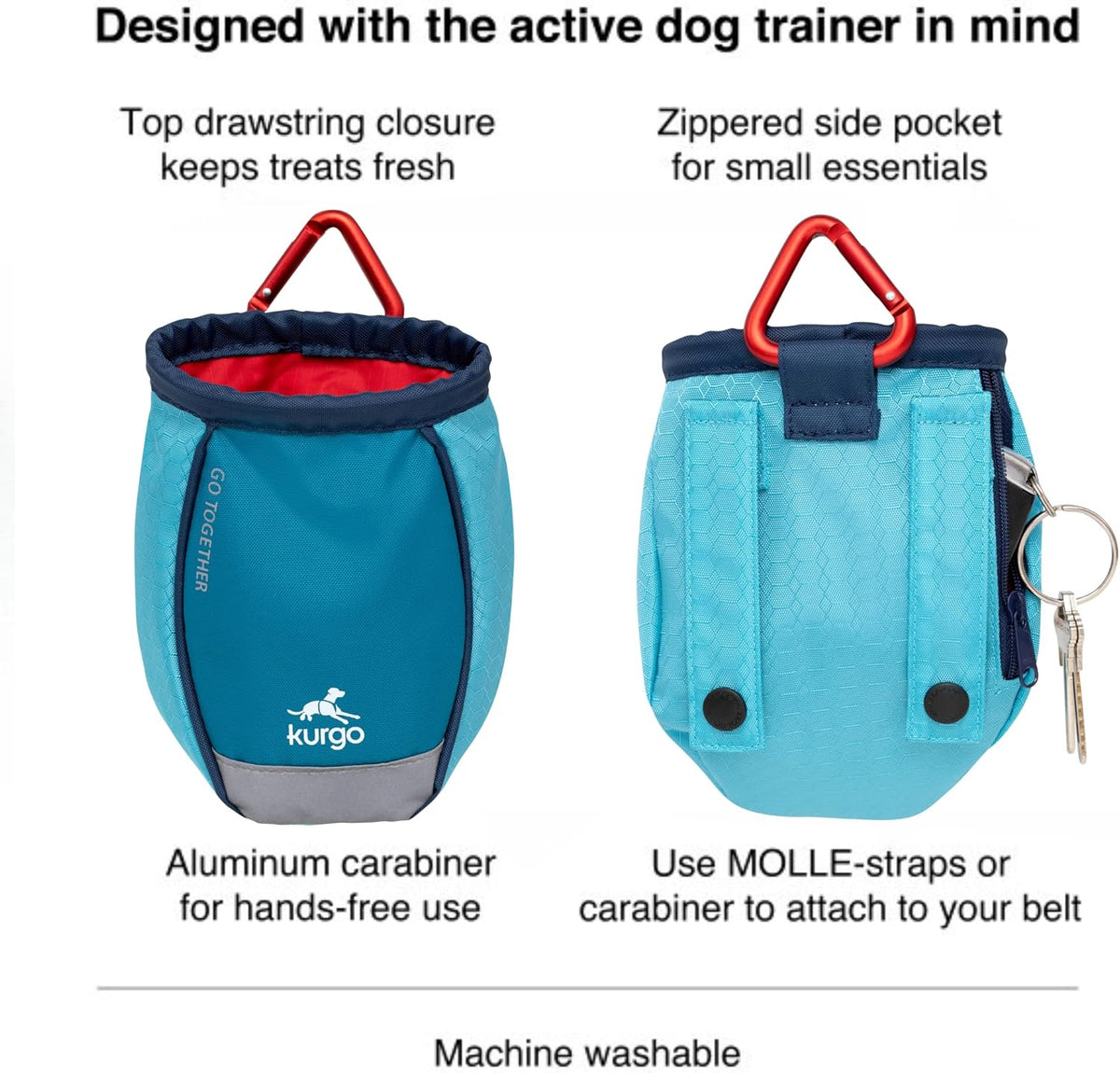 Pet reward bag showing wide mouth opening and drawstring closure