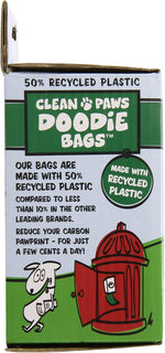 Large capacity green pet cleanup bags on recycled paper cores.