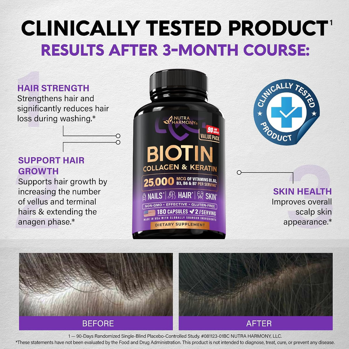 Nutraharmony biotin and collagen supplement label nutritional information