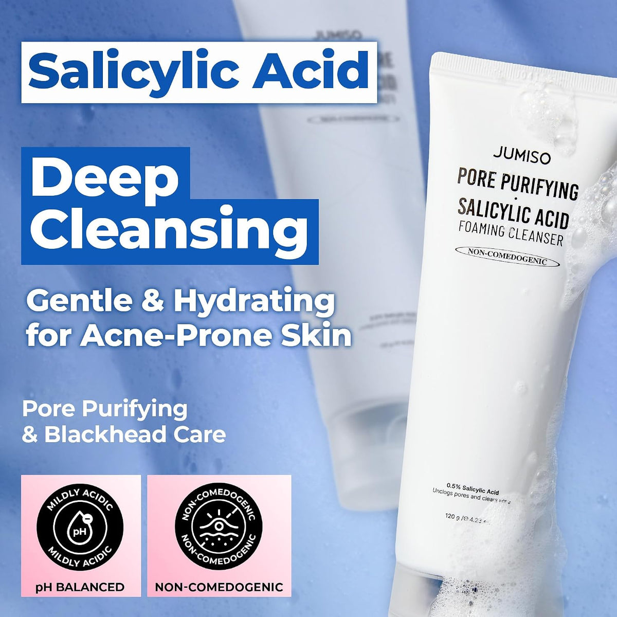 Jumiso BHA cleanser blue clay texture and foaming action