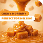 CrazyOutlet caramel cubes being melted into a smooth dessert sauce for baking recipes.