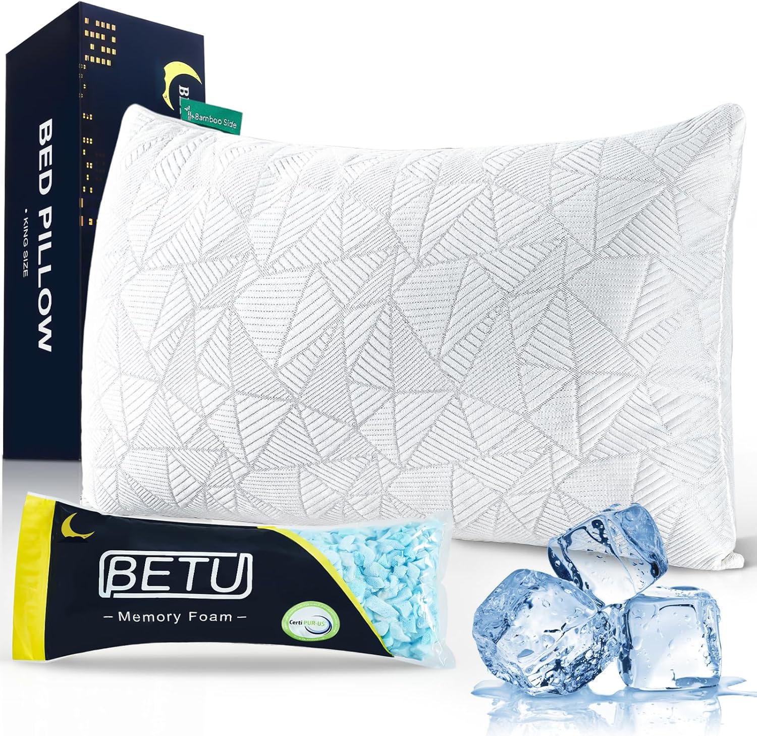Betu cooling queen size shredded memory foam pillow front view
