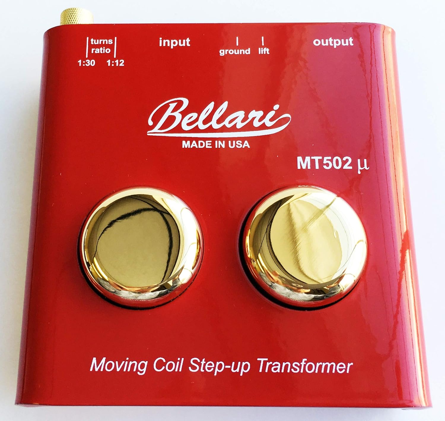 Bellari moving coil matching transformer front view turntable audio accessory