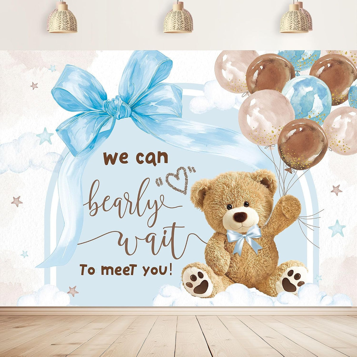Bear Baby Shower Backdrop Party Decorations Bearly Wait Boys Balloons Gold | 8x6ft, Dots Cute Cartoon Newborn Brown Sweet Birthday Celebration Photography Background Banner Photo Studio Fabric - Image 11