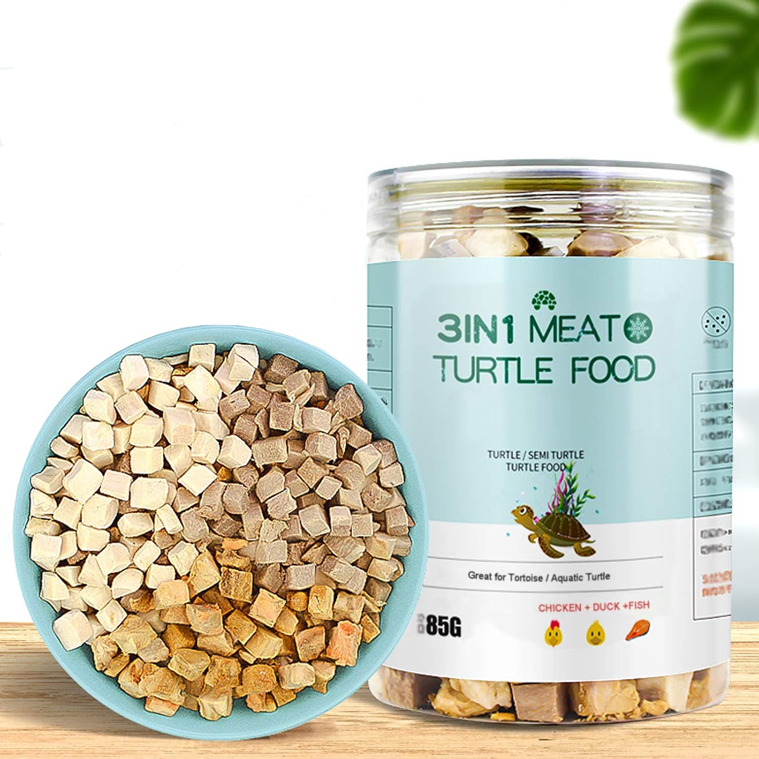 BNYEE 3 in 1 meat turtle food container front view premium reptile treats