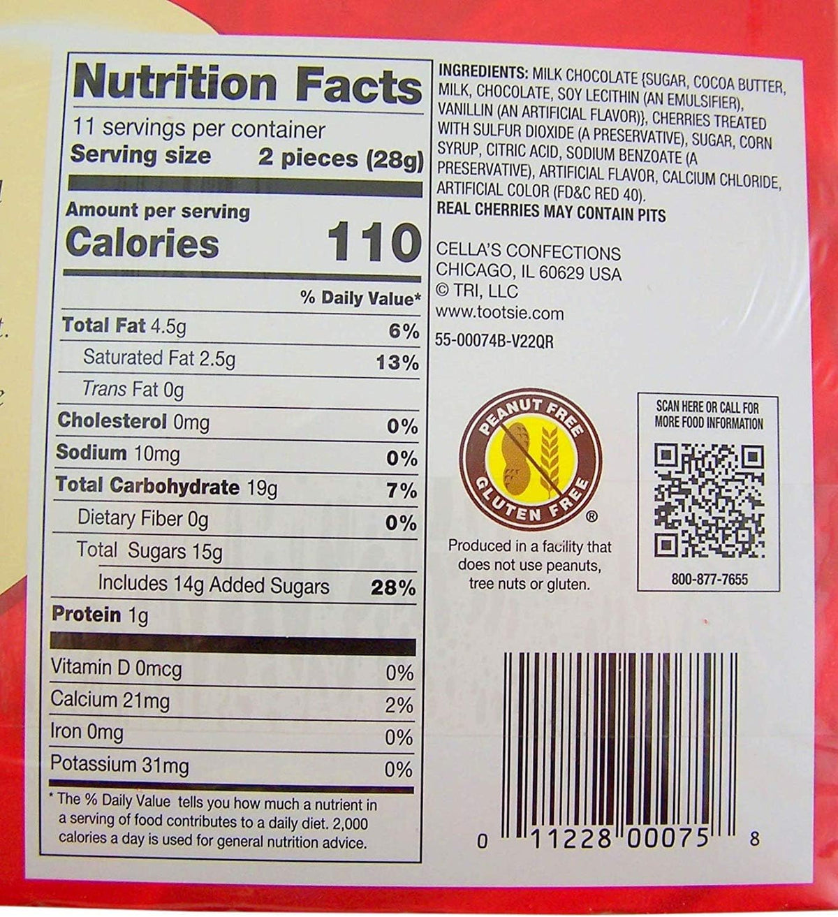 Cella's dark chocolate cherries packaging details