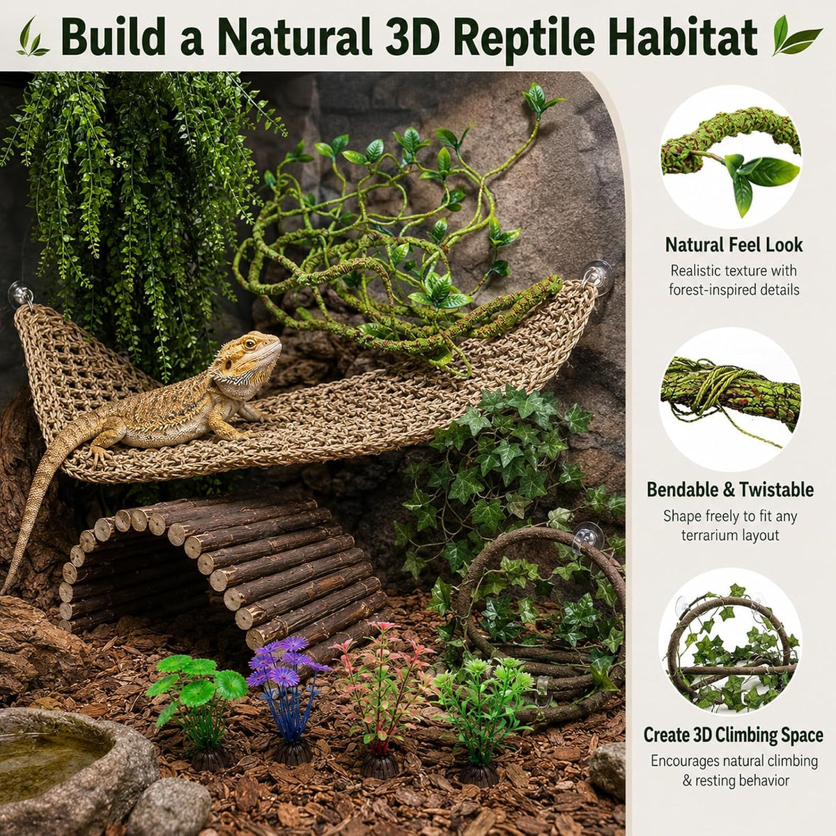 Artificial reptile tank plants for habitat decoration