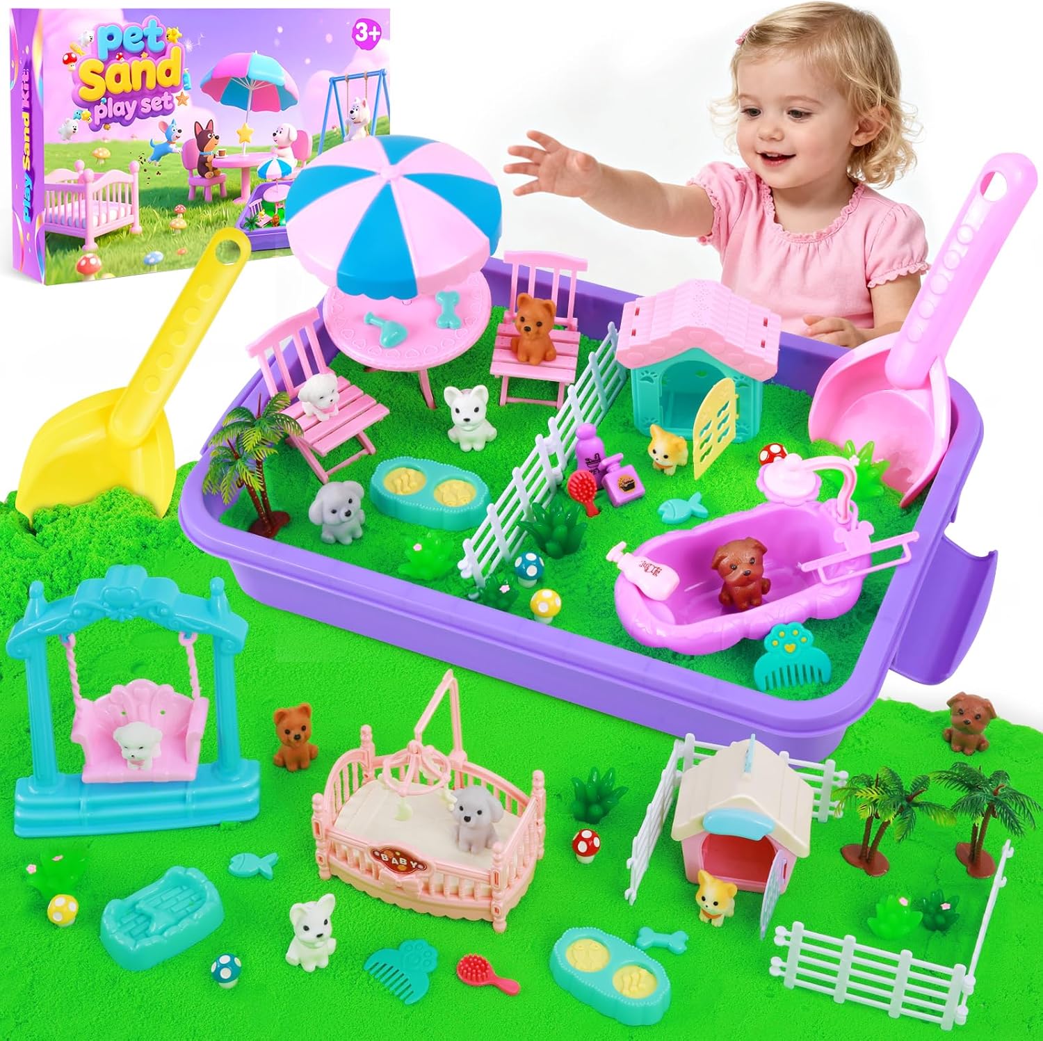 Mikiwon Pet Sensory Bin dog sandbox kit front view