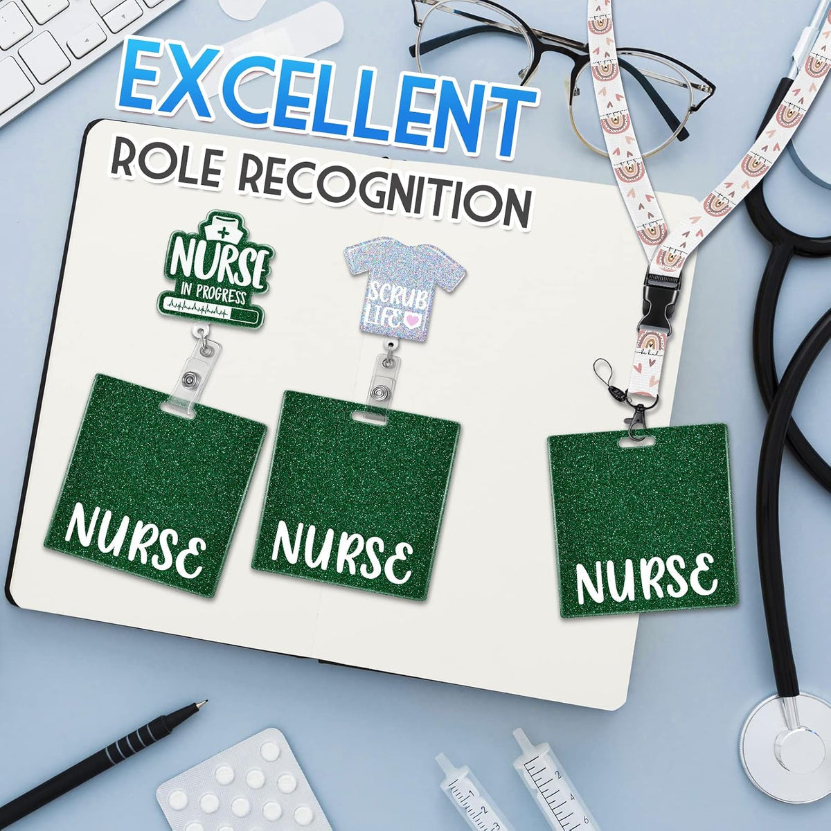 Plifal green nurse badge buddy showing text clarity
