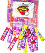 Close up shot of individual brick shaped fruit candies from the bulk confectionery pack