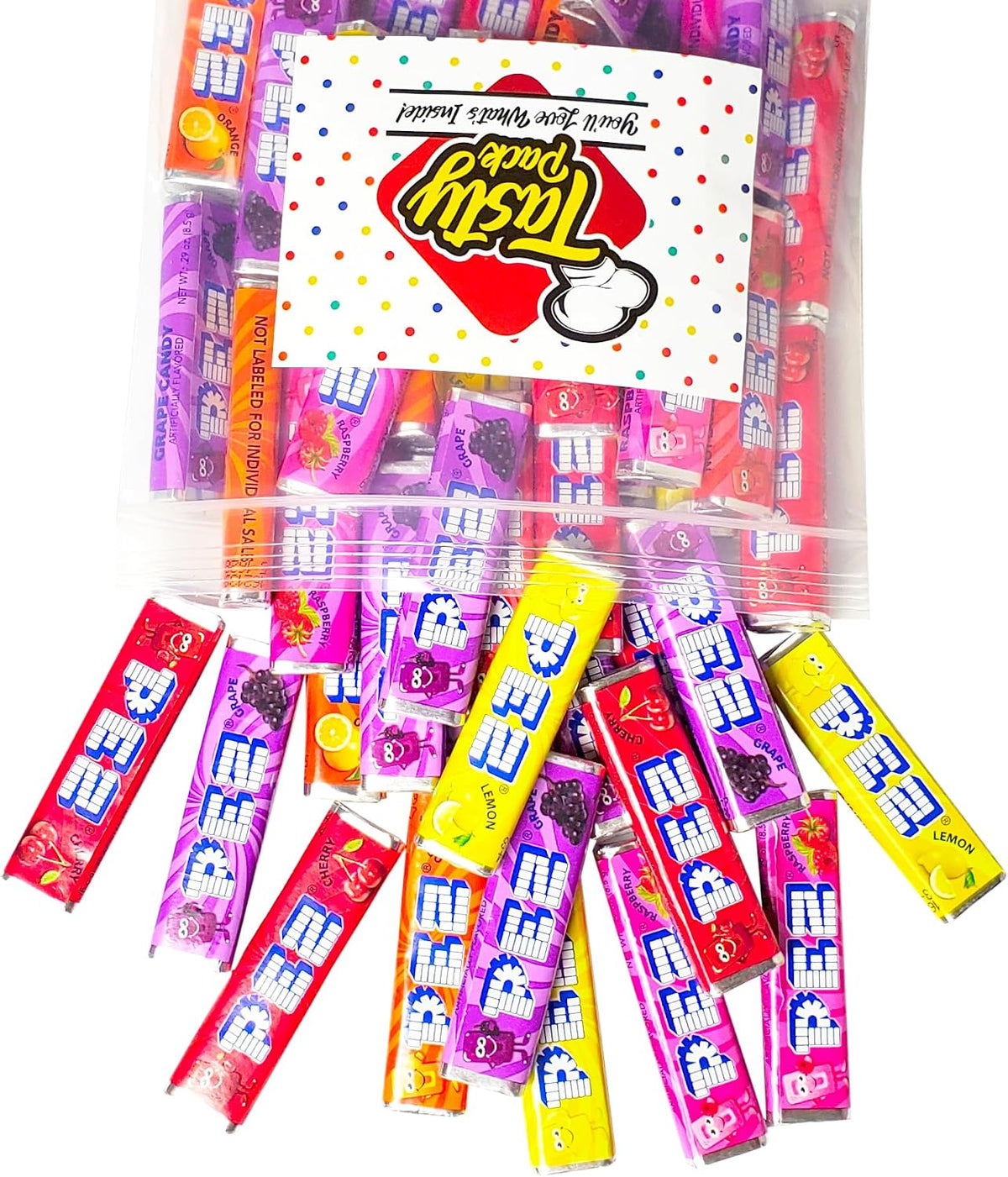 Close up shot of individual brick shaped fruit candies from the bulk confectionery pack