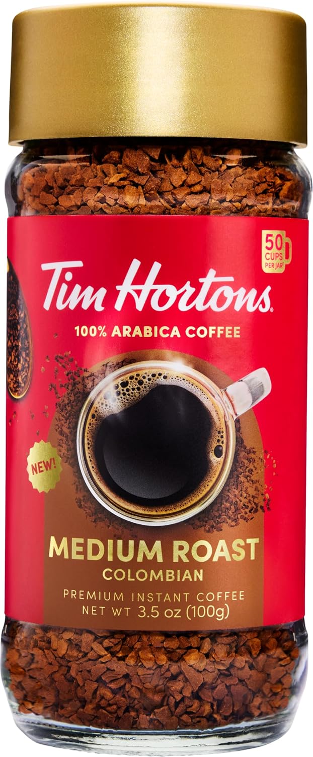 Tim Hortons Original Blend Instant Coffee front view glass jar