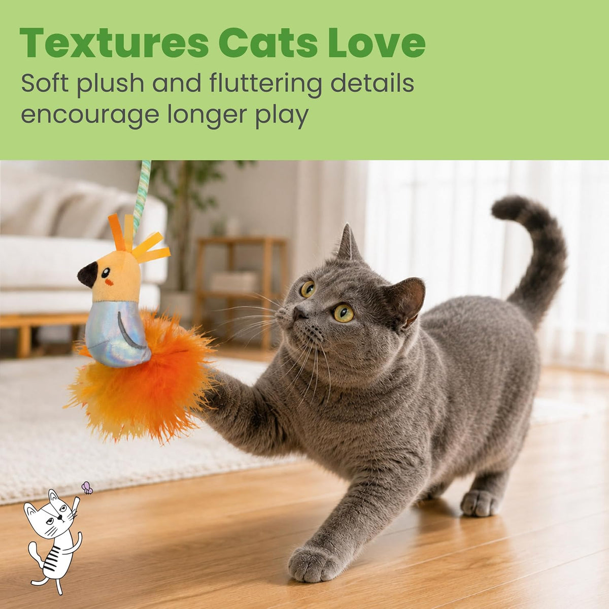 Catstages interactive wand toy in use during feline playtime
