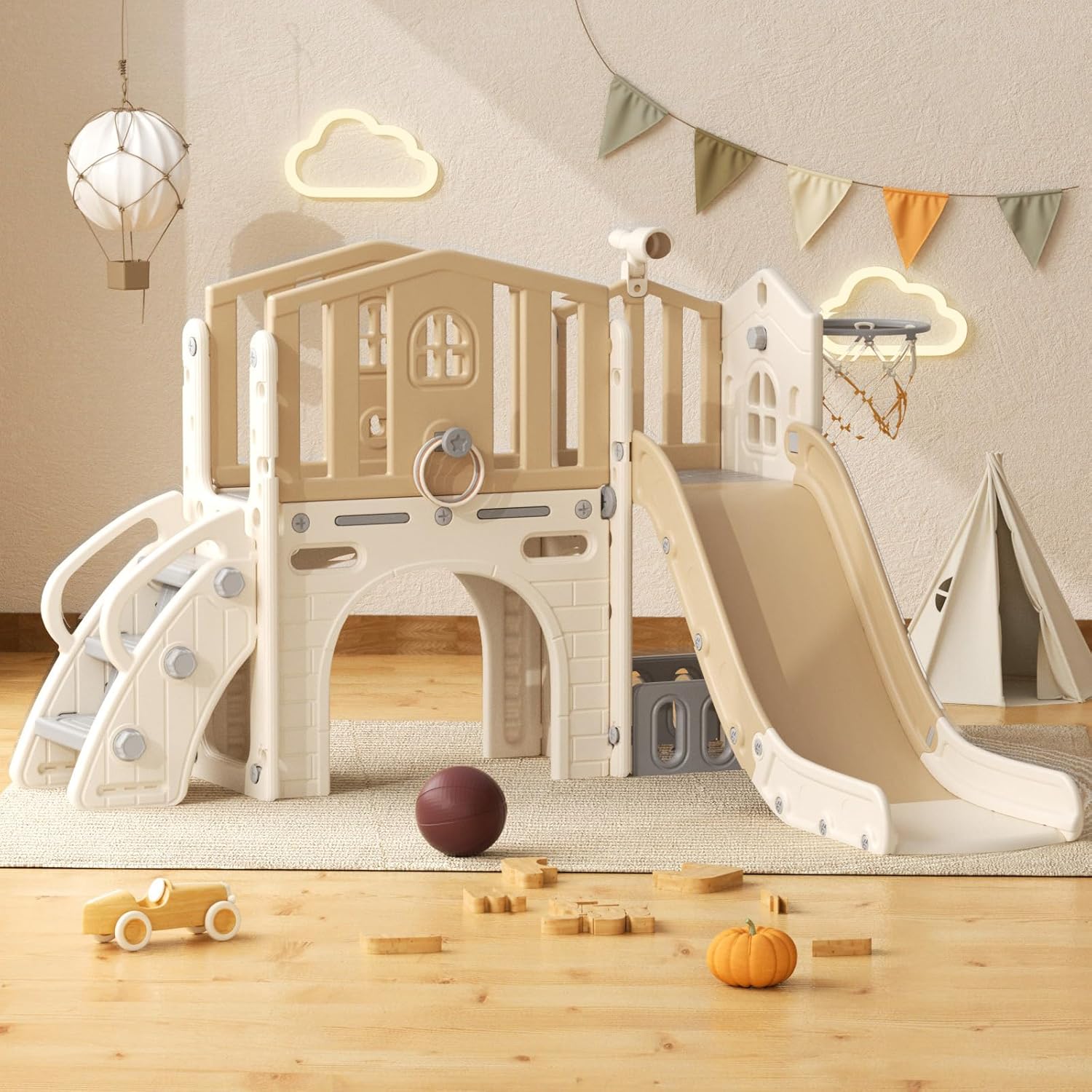 Yufu 8-in-1 toddler slide and climber playset front view