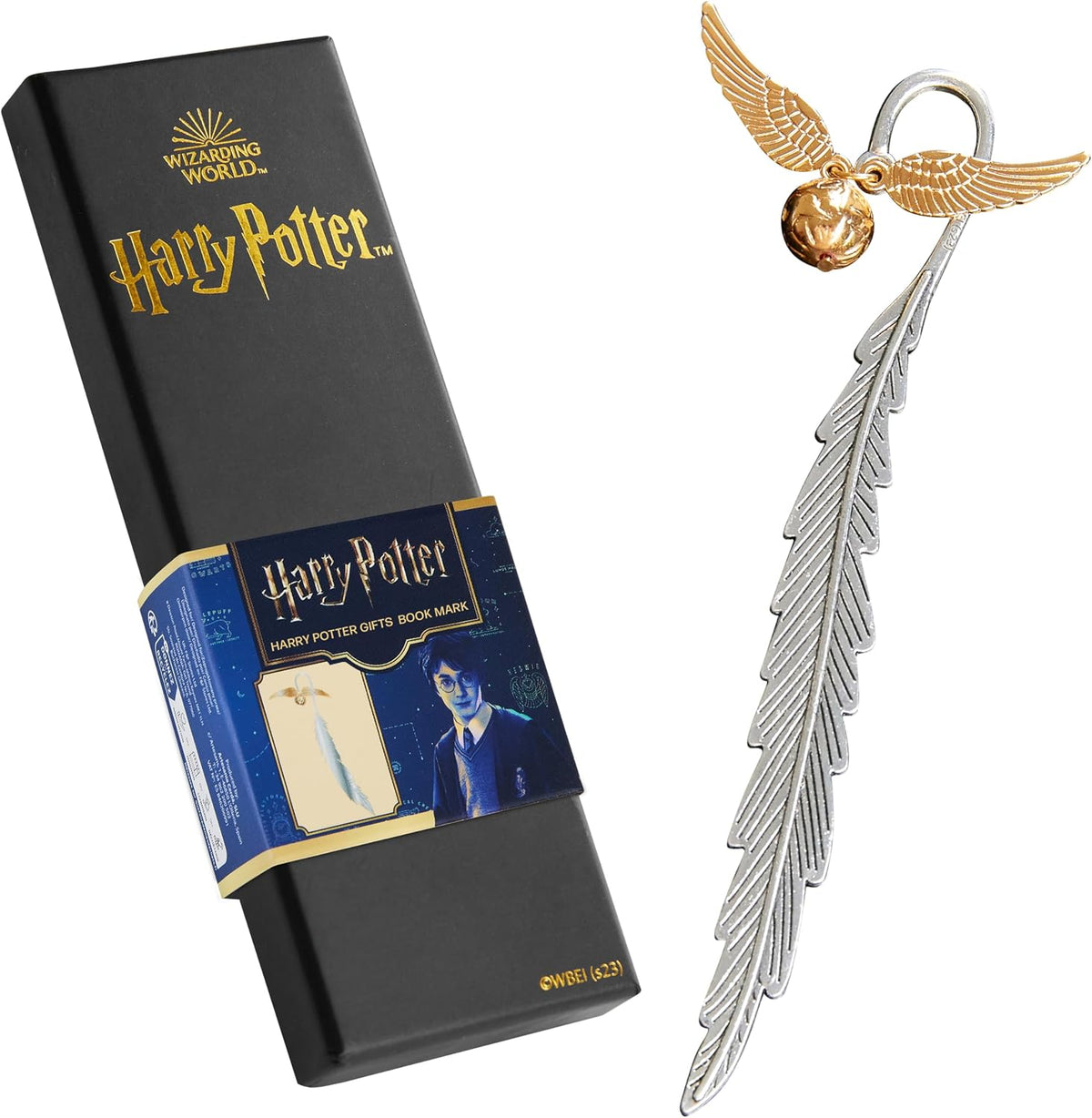 Harry Potter metal bookmark front view showcasing the Golden Snitch charm