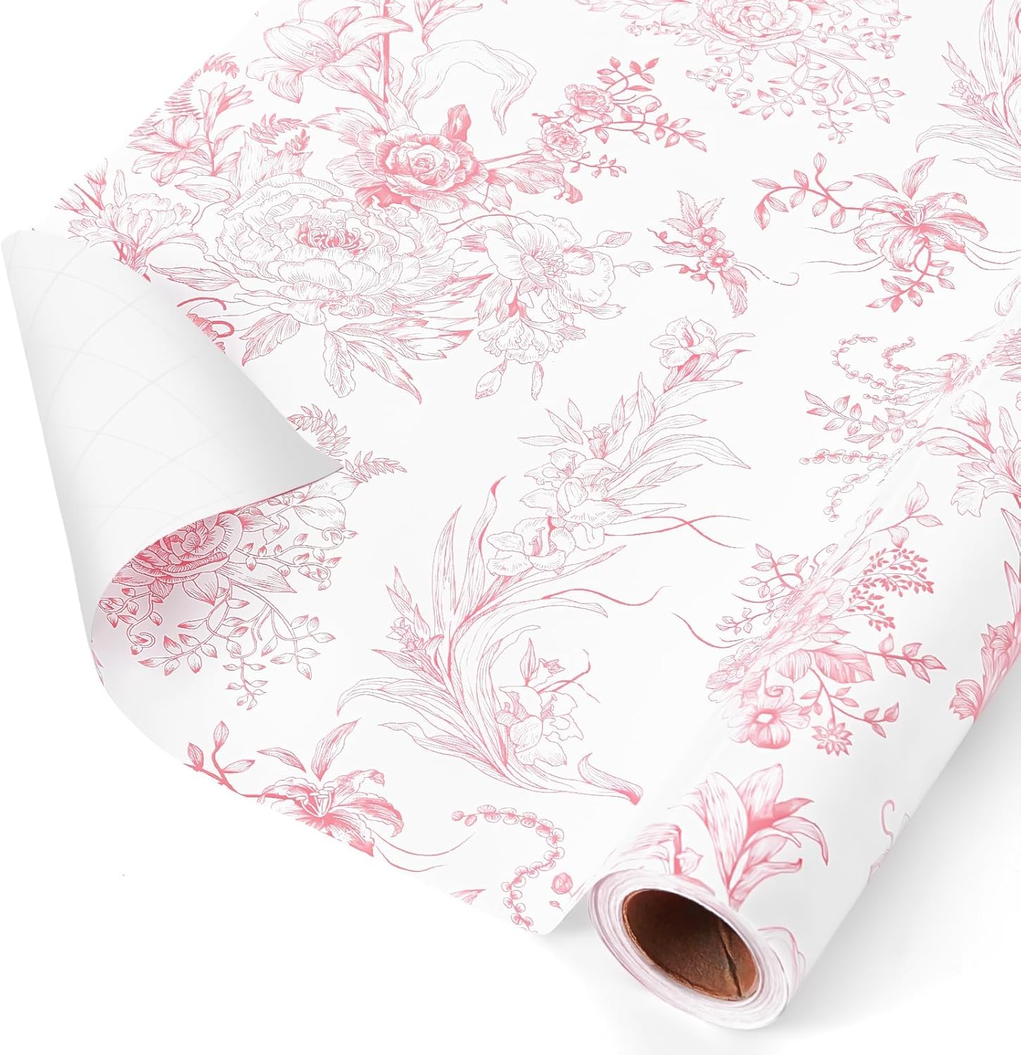 Wernnsai pink vintage floral wrapping paper roll front view