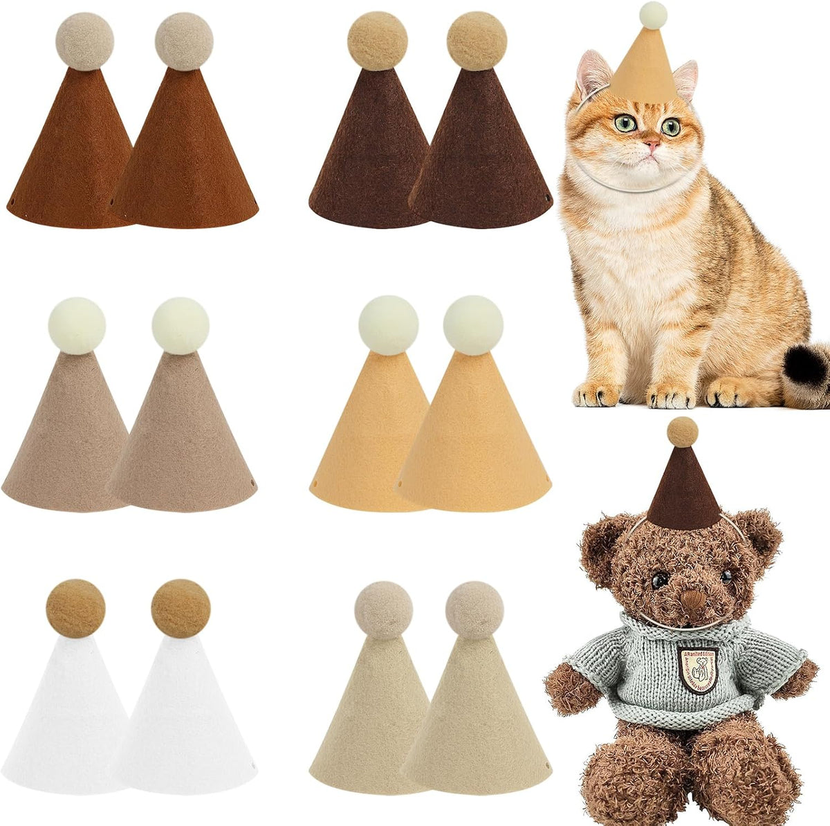 Dransmic 12 Pack Mini Party Hats For Stuffed Animals Front View