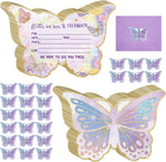 Hotop butterfly birthday invitations front view showing die cut wings and gold foil accents