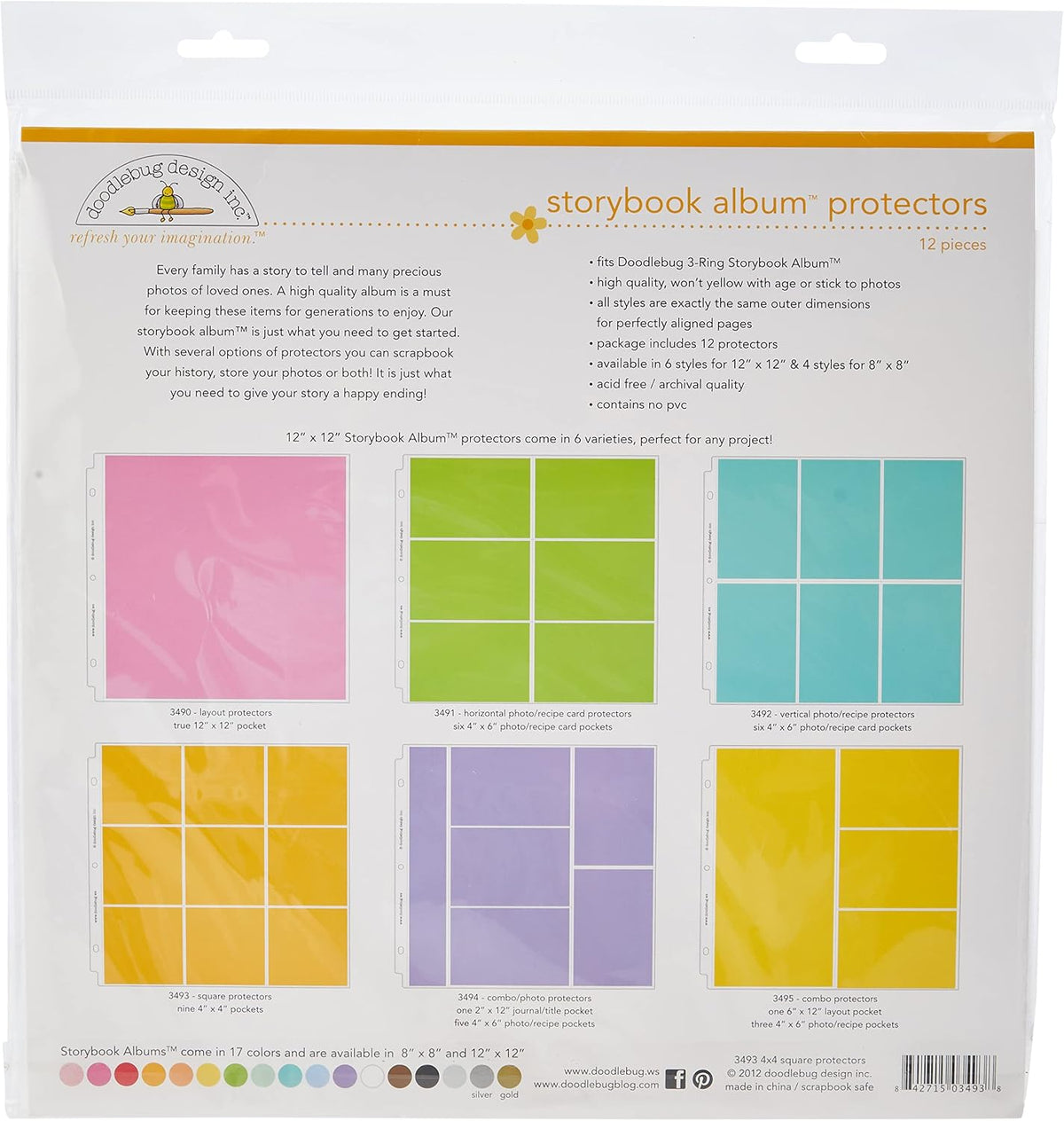 Doodlebug 12x12 inch page protector sheet with 4x4 inch pockets