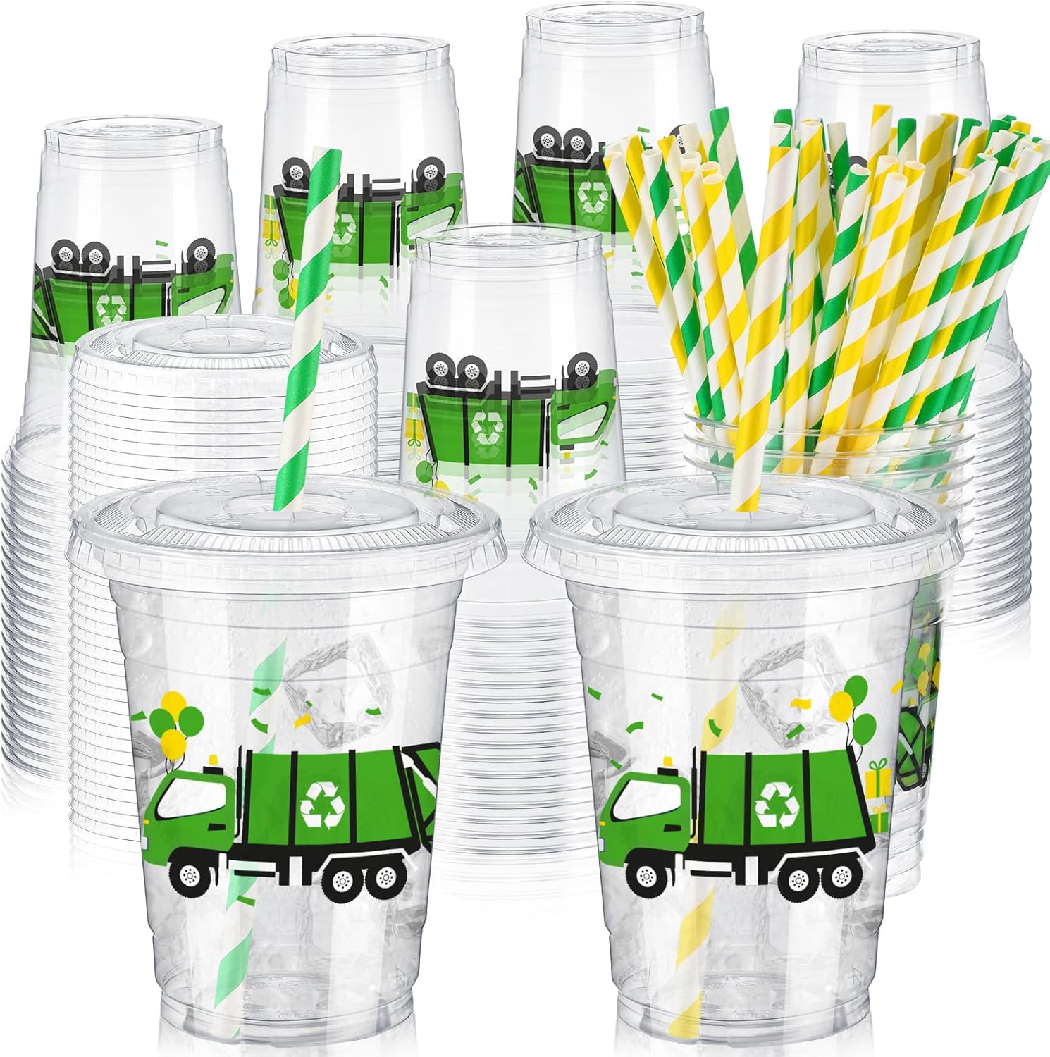 Domensi garbage truck theme party cups front view