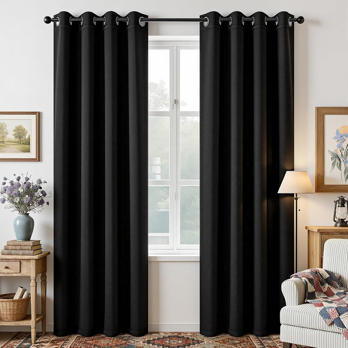 Joydeco blackout curtains front view with silver grommets