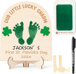 Andisijq R HORSE baby footprint art sign front view showcasing 3D engraved wooden shamrock design.