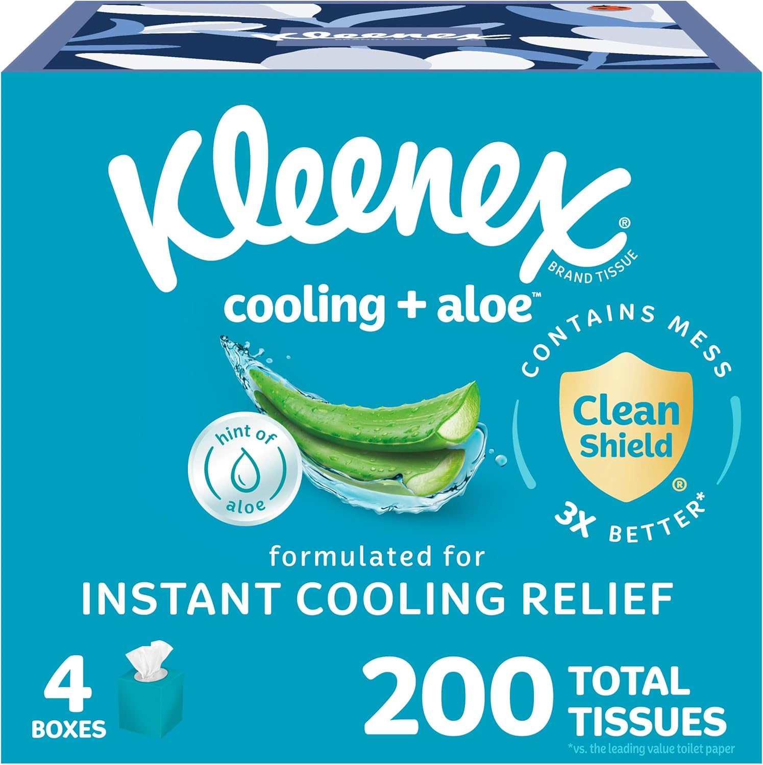 Kleenex Cooling Plus Aloe Facial Tissues 4 pack front view authentic imported skincare tissues