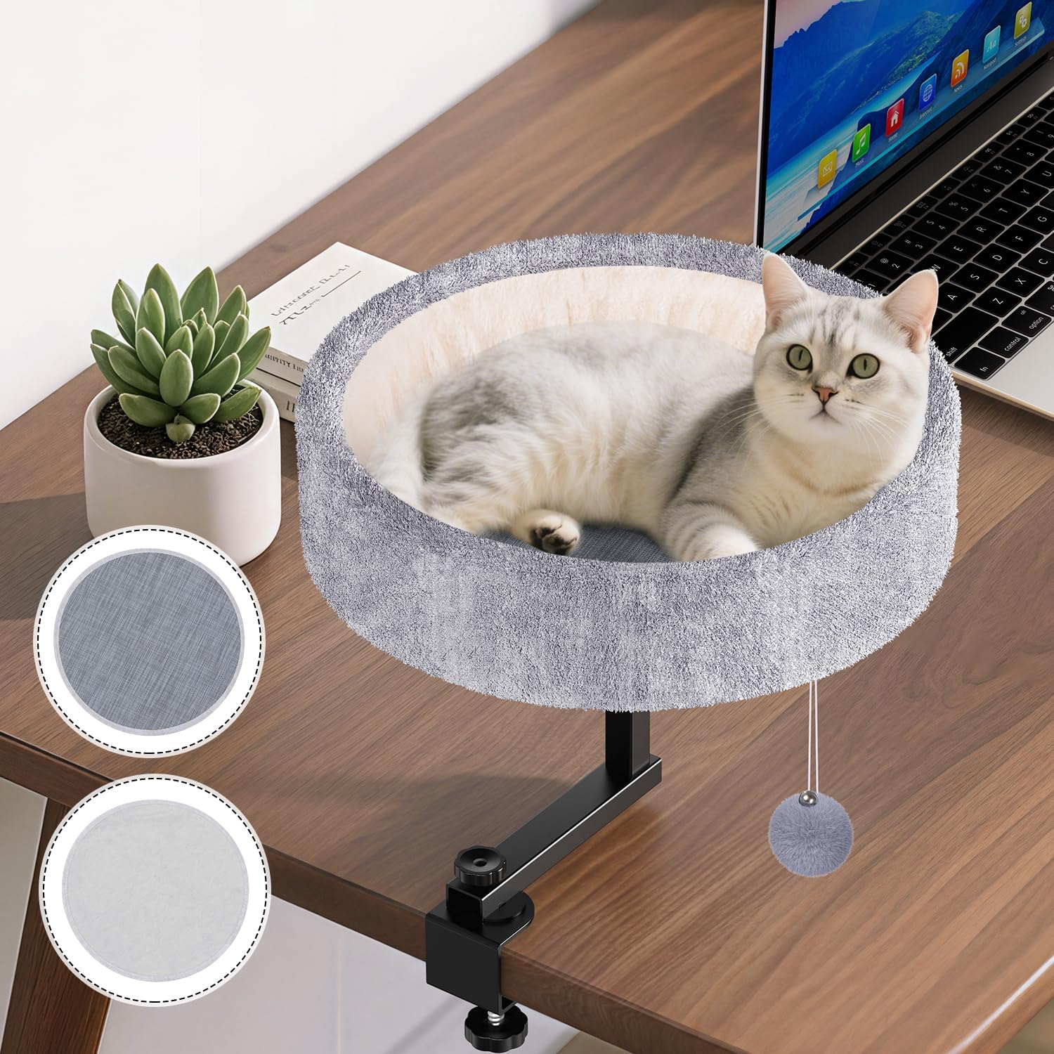Chumajor cat desk bed front view with 360 rotation feature
