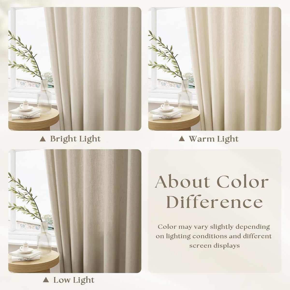 DUKIYO greyish beige linen curtain fabric close up texture