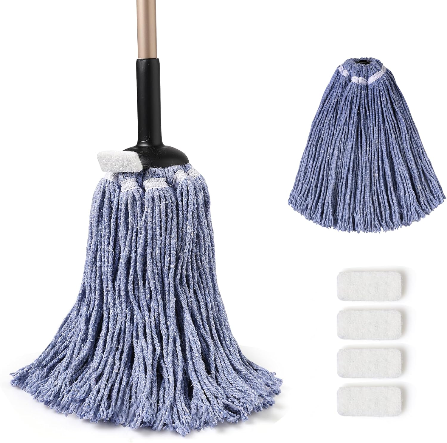 Eyliden string mop blue floor cleaning tool front view showing cotton head and adjustable metal handle